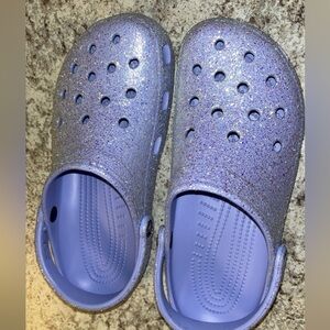 Purple iridescent glitter crocs
